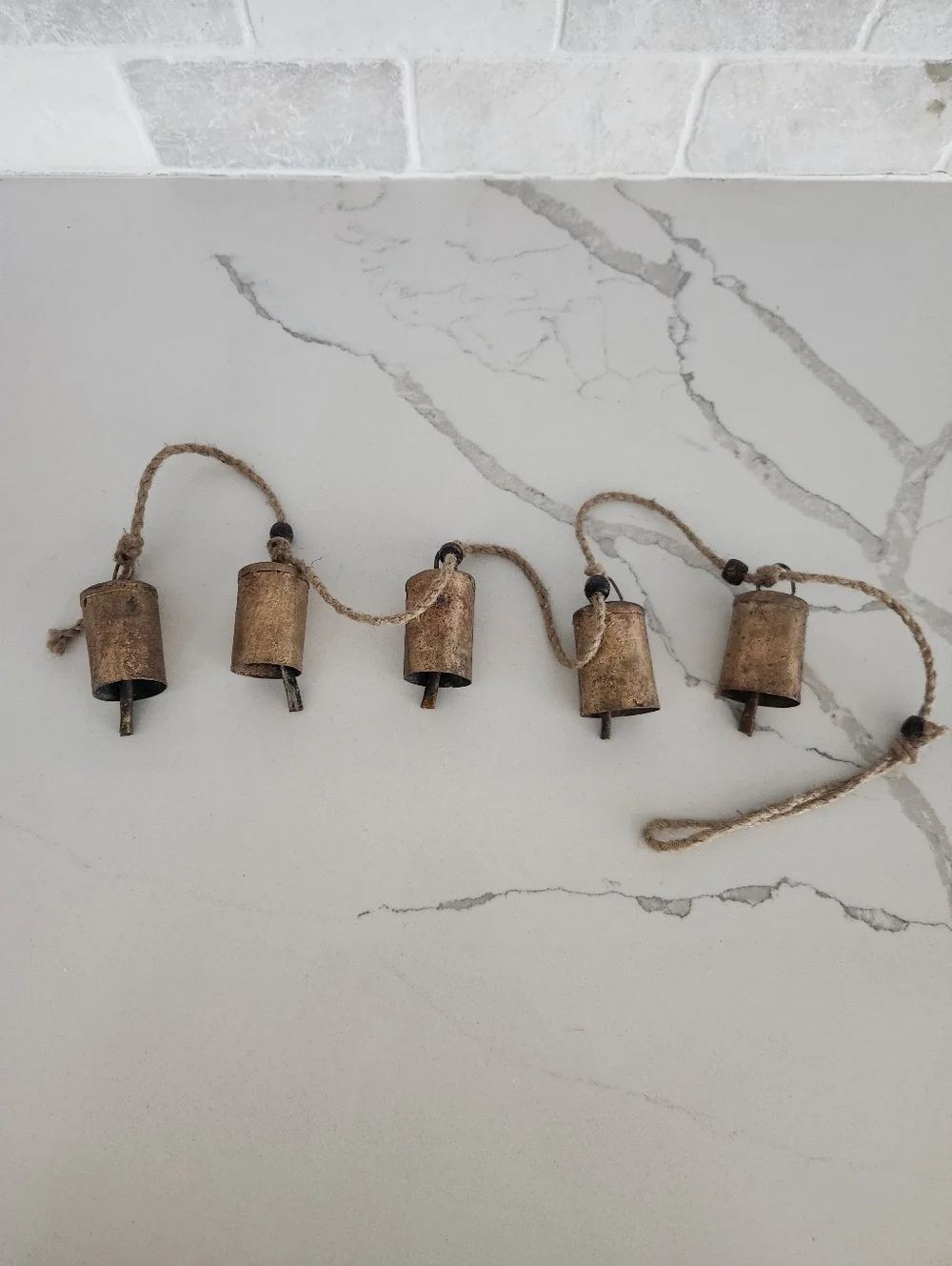 Vintage Inspired Rustic Bell Garland On Jute Rope With Wood Beads (2 Garlands)